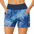 Damen Badeshorts Größe M aus elastischem Kunstfaserstoff Blau Türkis mit hohem Bund