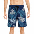 Herren Badeshorts XL Blau mit Blattmuster und Kordelzug