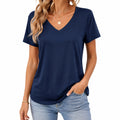 Damen T-Shirt Größe M aus glattem Textil in Dunkelblau mit V-Ausschnitt und Kurzarm