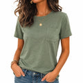 Damen T-Shirt Größe M Grün aus Textil mit Brusttasche Kurzarm