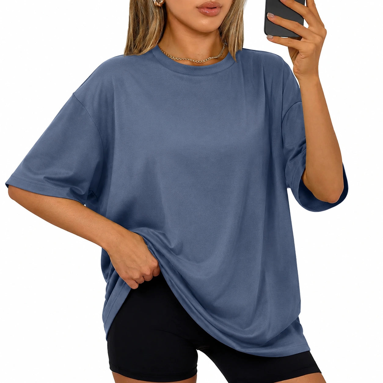Damen T-Shirt Größe S Blau locker geschnitten mit Rundhalsausschnitt