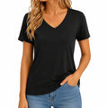 Damen T-Shirt Größe S Schwarz Kurzarm V-Ausschnitt