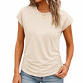 Damen T-Shirt Größe L Beige mit Raffungen und Kurzarm