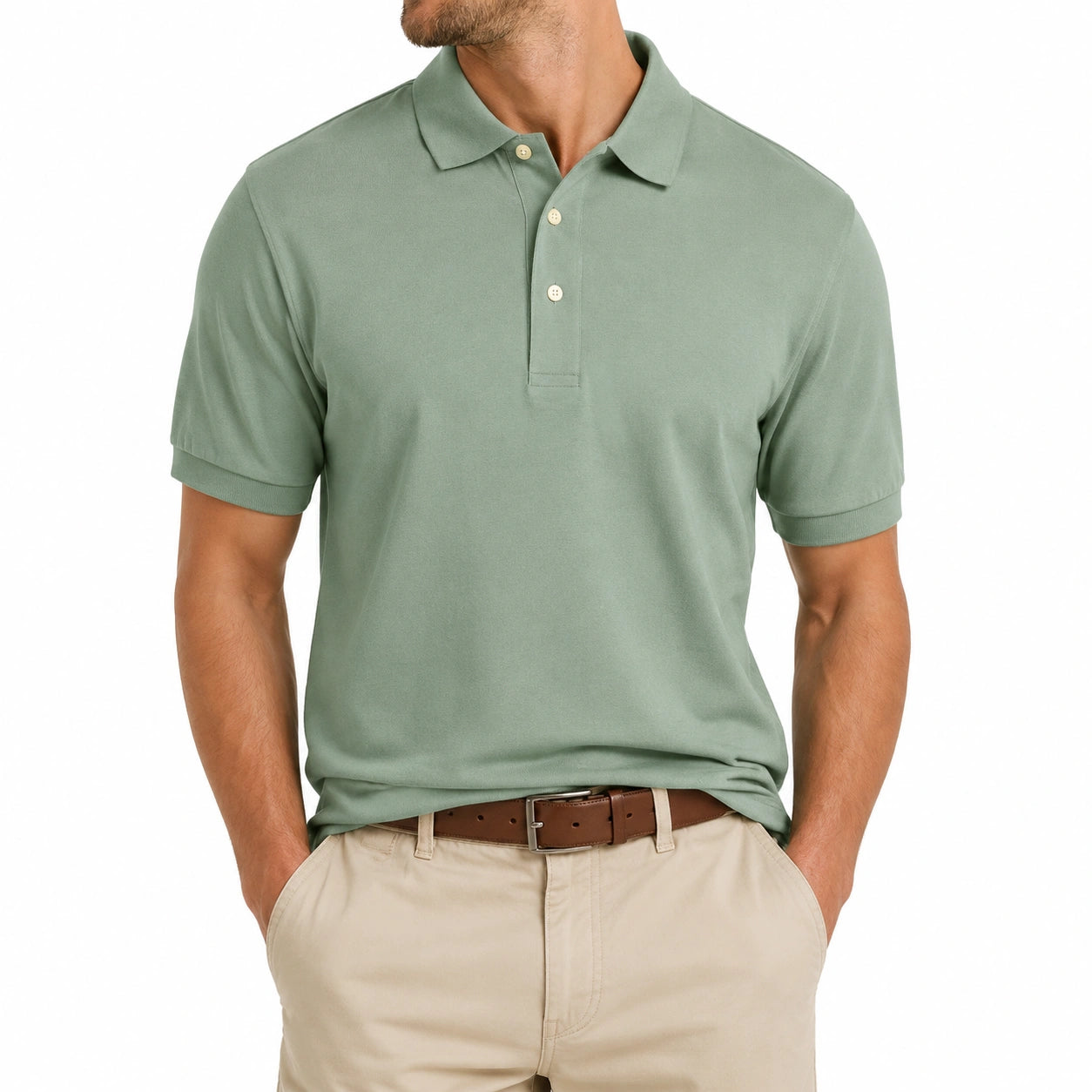 Herren Poloshirt L Salbeigrün Kurzarm Baumwollmischung Klassischer Stil