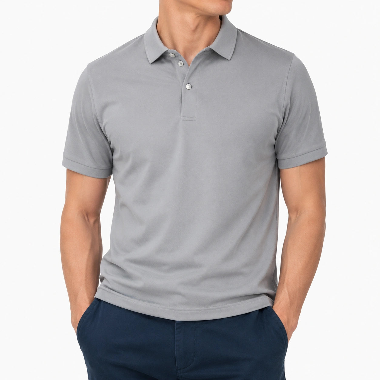 Herren Poloshirt M Grau kurzarm mit Umlegekragen