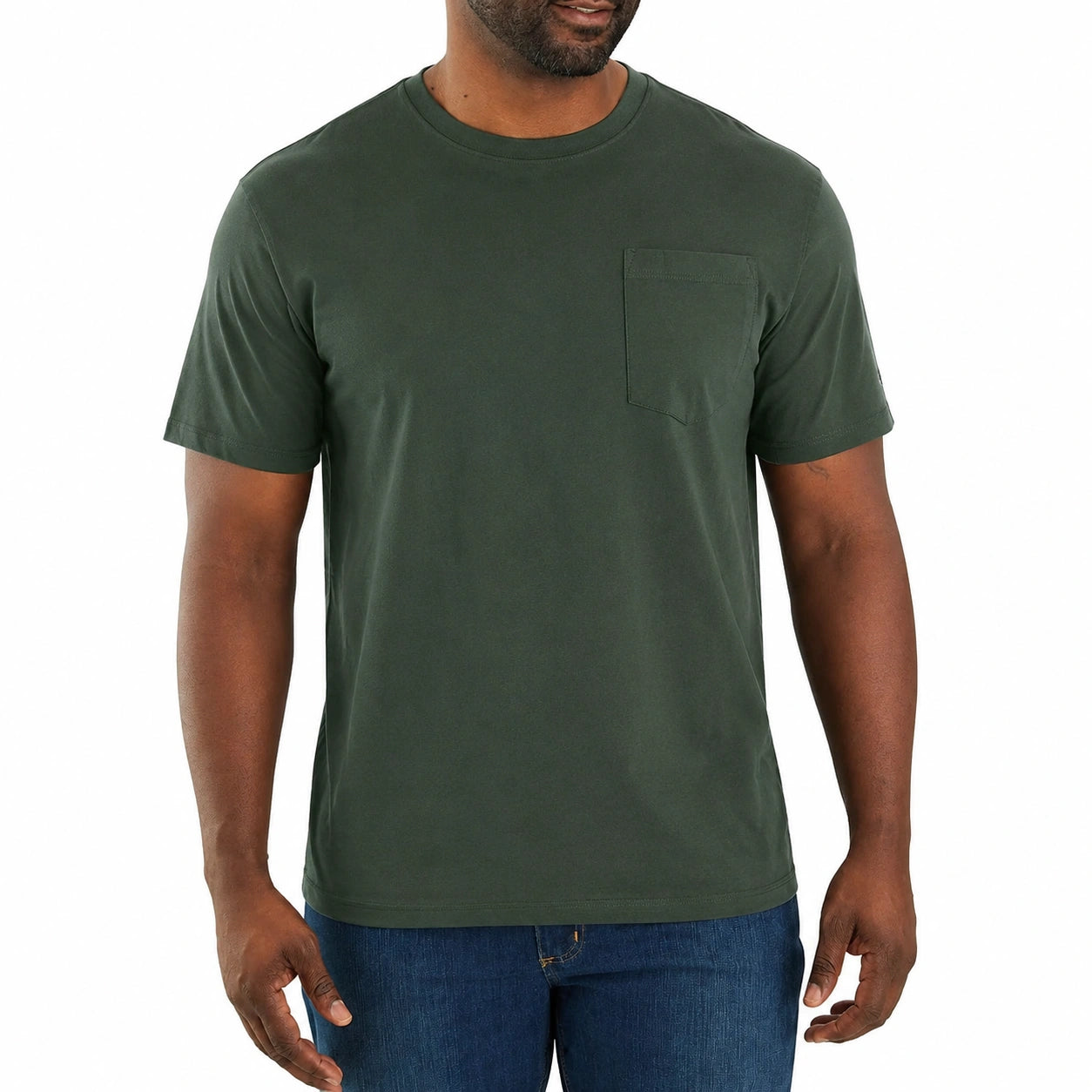 Herren T-Shirt Größe L Dunkelgrün Kurzarm mit Brusttasche Rundhals Freizeit