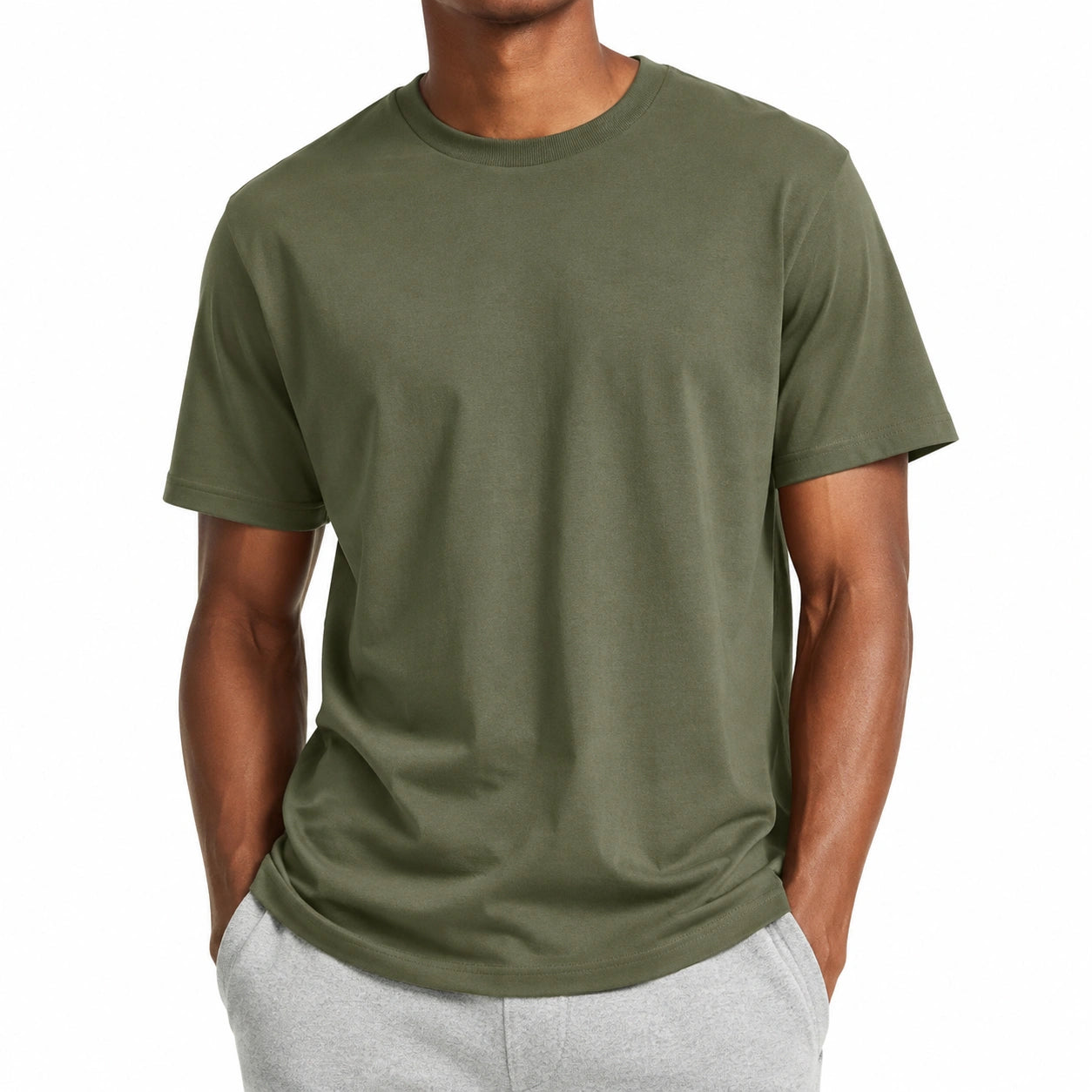 Herren T-Shirt Größe L aus Textilgewebe in Olivgrün mit Rundhalsausschnitt für Freizeit