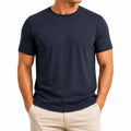 Herren T-Shirt Größe M aus Textil in Dunkelblau mit Rundhals Kurzarm