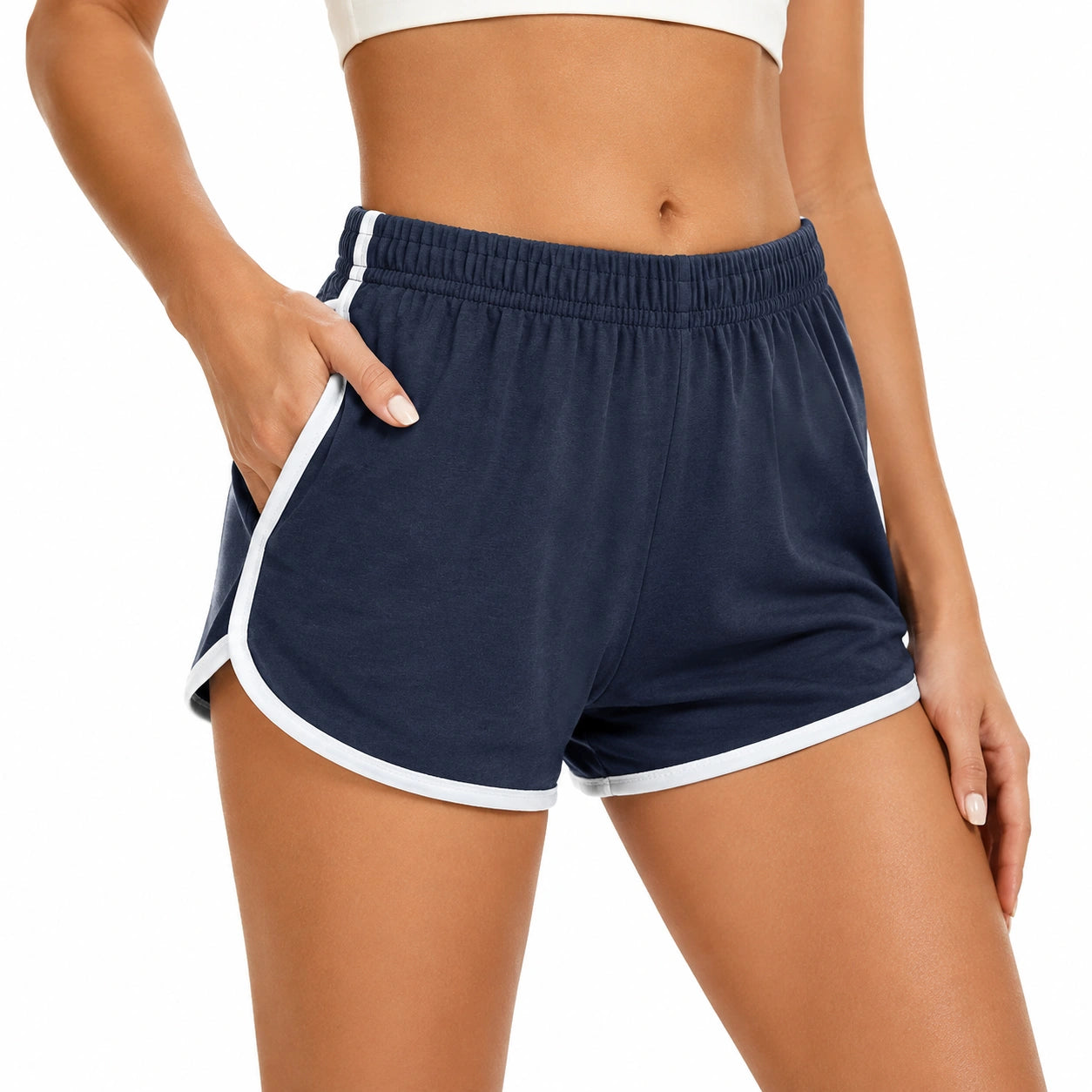 Damen Sportshorts Größe S aus Textil in Dunkelblau Weiß mit Seitentaschen