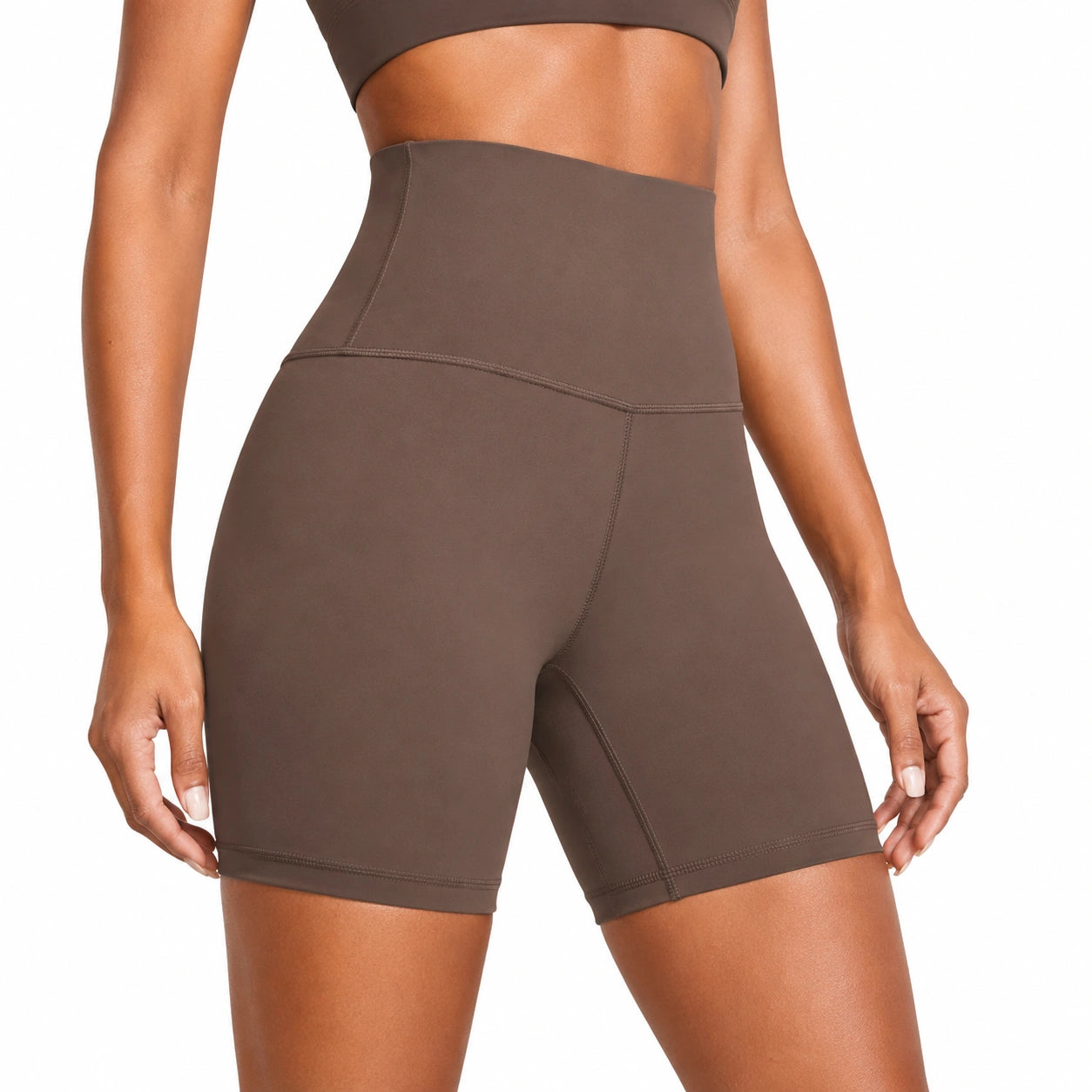 Damen Biker Shorts Größe L in Braun aus elastischem Stoff mit hohem Bund