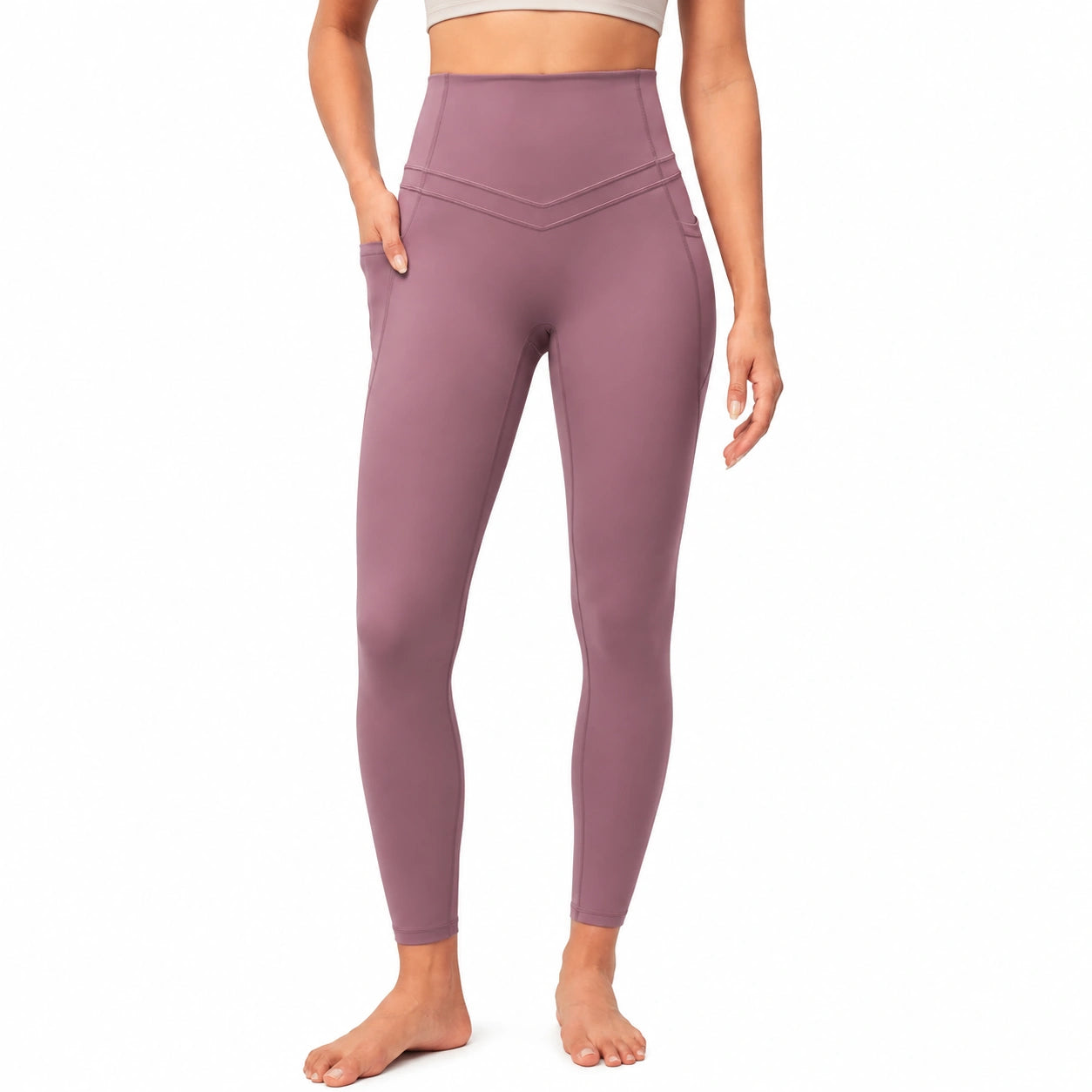 Damen Sportleggings Größe M Mauve Stretchstoff mit hohem Bund für Training
