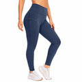 Damen Sportleggings Größe S aus elastischem Stoff in Dunkelblau mit hoher Taille und Reißverschlusstasche