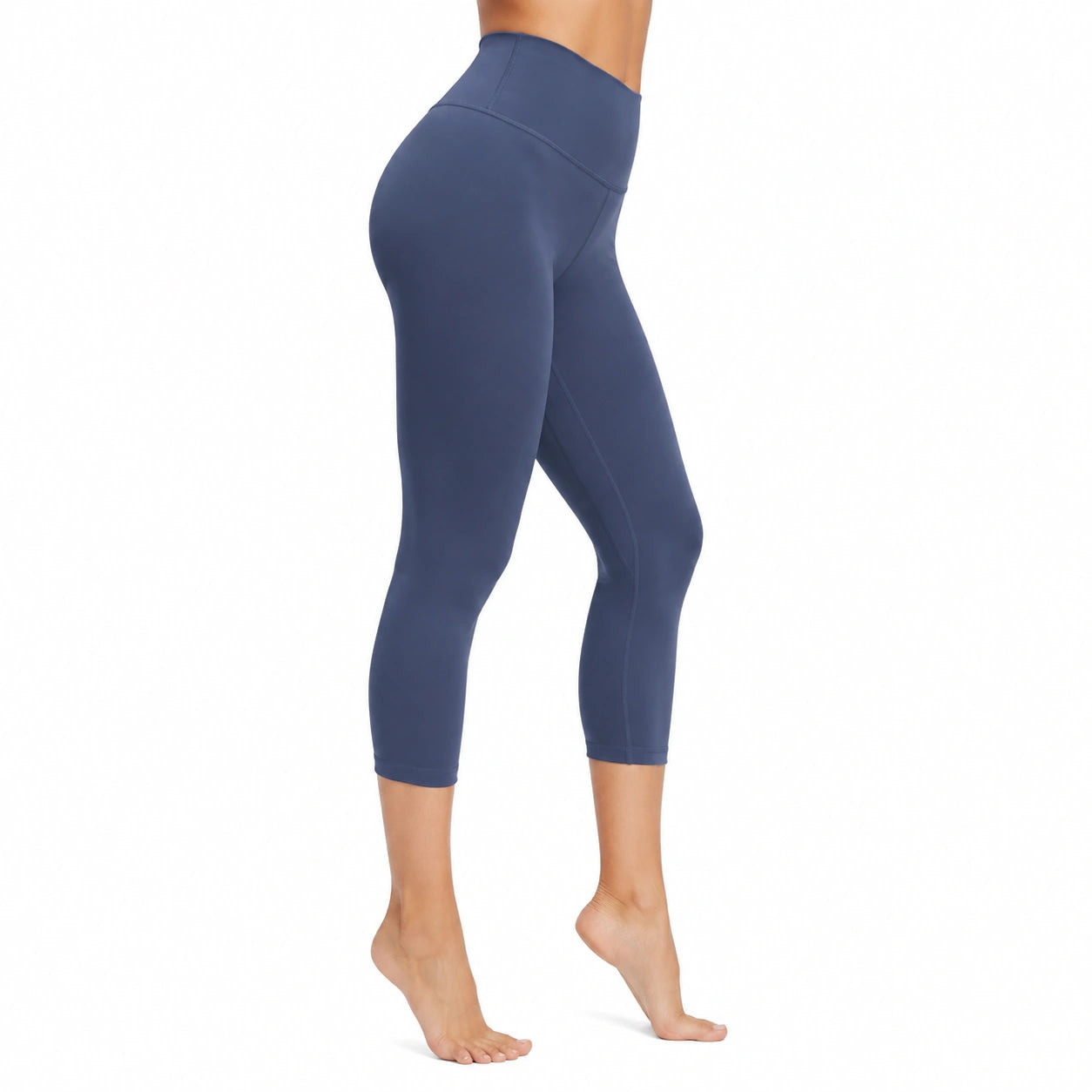 Damen Sportleggings 3/4 Größe L elastisches Synthetikgewebe Dunkelblau mit hohem Bund